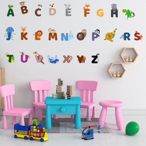 Wall sticker decor english alphabet animals