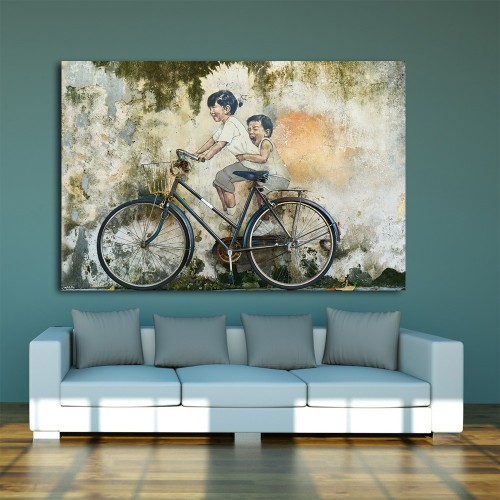 Decorative frame on canvas bicycle graffiti