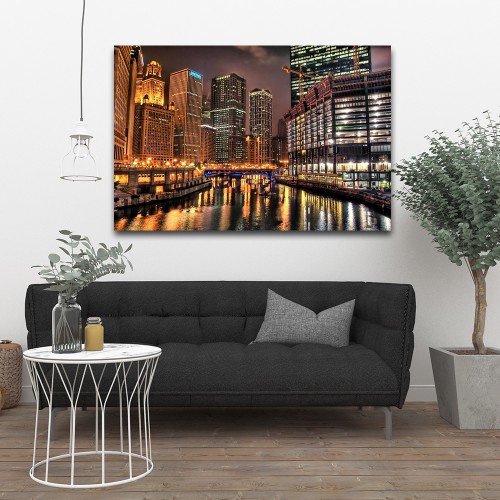 Decorative frame on canvas city view