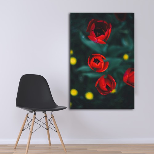 Decorative frame on canvas red tulips