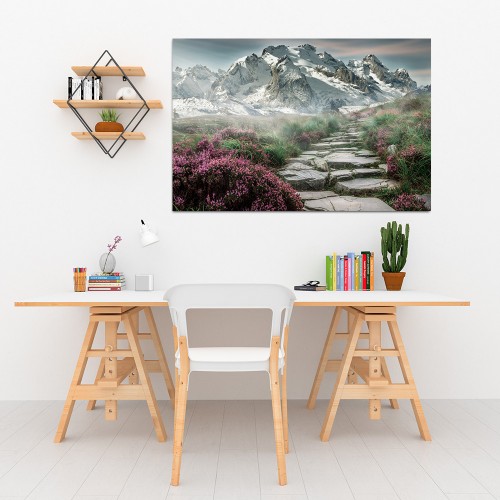 Decorative frame on canvas landscape mountain