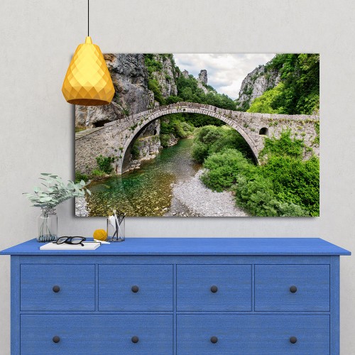 Decorative frame on canvas old bridge