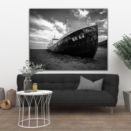 Decorative frame on canvas old ship