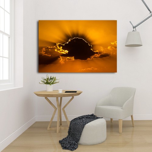 Decorative frame on canvas sunset
