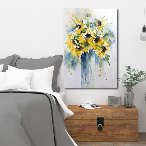 Decorative frame on canvas sunflowers bouquet