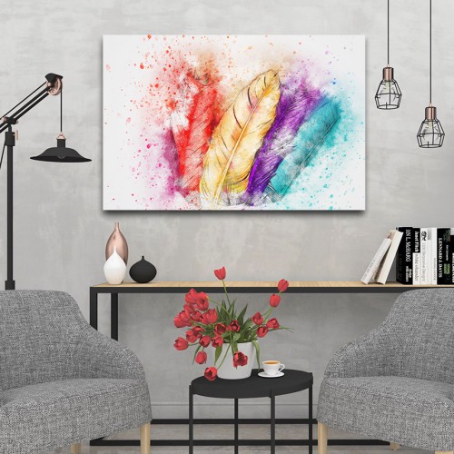 Decorative frame on canvas feathers