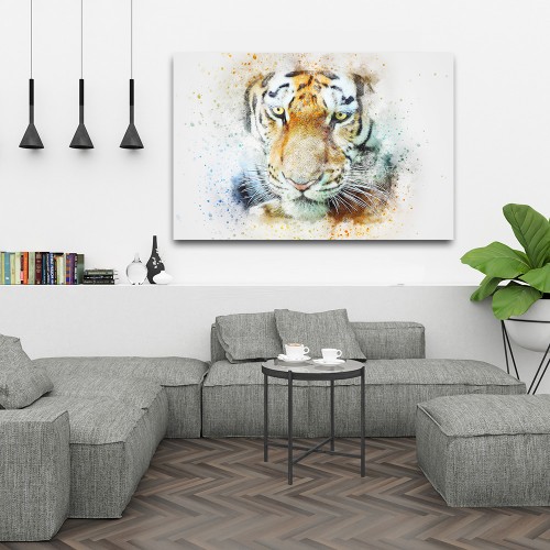 Decorative frame on canvas tiger watercolour