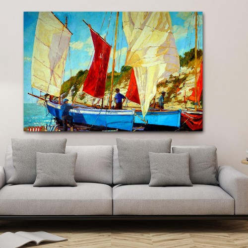 Decorative frame on canvas boats