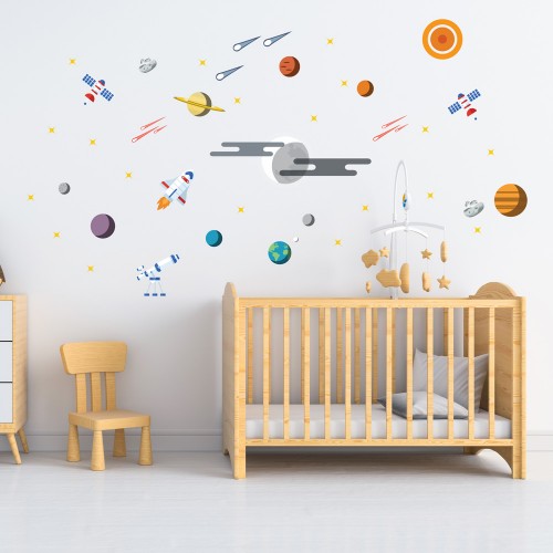 Wall sticker decor planets and spaceship