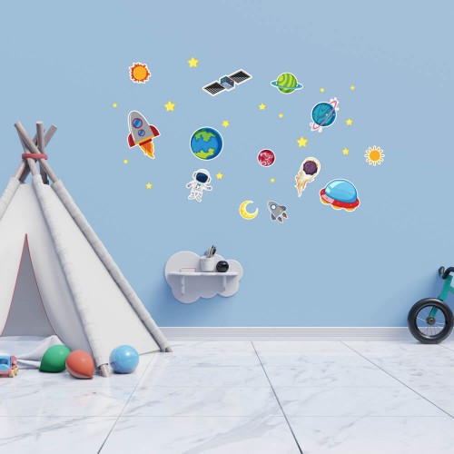 Wall sticker decor planets and spaceship 2